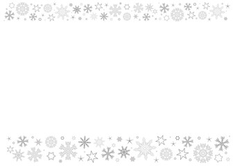 Horizontal white paper background with gray winter snowflakes header and footer - obrazy, fototapety, plakaty