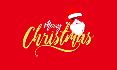 Merry Christmas Wishing Greeting Card. Typographic Template Design for Christmas Festival. Editable Illustration of Santa Claus Face.