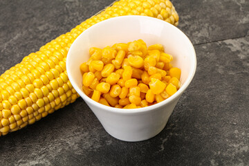 Sweet yellow corn in the bowl