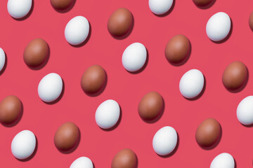 White and brown chicken eggs. Seamless repeating pattern.