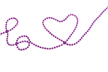 Purple beads a heart shaped on white background. A beautiful chain. Decorative element.
