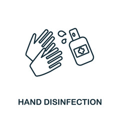 Obraz premium Hand Disinfection icon. Line element from cleaning collection. Linear Hand Disinfection icon sign for web design, infographics and more.