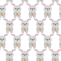 Cute rabbit with carrot Pattern. Cartoon animal background for kids, textile, pattern fabric, wallpaper.