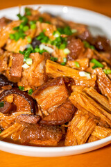 A delicious Chinese Cantonese dish, braised pork with yuba