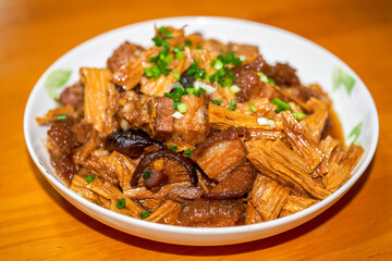 A delicious Chinese Cantonese dish, braised pork with yuba