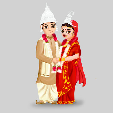 couple in costume for indian bengali wedding Stock Illustration | Adobe  Stock
