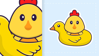 Cute vector chicken. Can be used for stickers, patches, textiles, paper. Vector illustration