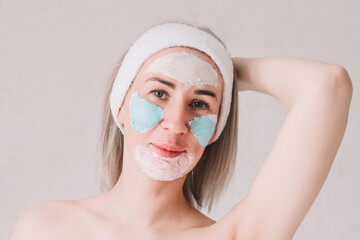Portrait of beautiful woman with cleansing scrub peeling mask for the face. Rejuvenation cosmetology moisturizing beauty