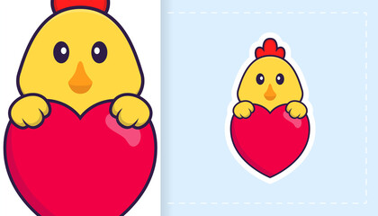 Cute vector chicken. Can be used for stickers, patches, textiles, paper. Vector illustration