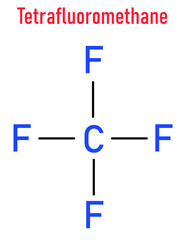 Tetrafluoromethane, carbon tetrafluoride, CF4, greenhouse gas molecule. Skeletal formula.