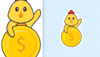 Cute vector chicken. Can be used for stickers, patches, textiles, paper. Vector illustration
