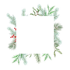 Watercolor Christmas floral frame