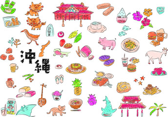 手描きの沖縄イラストセット　イラスト素材