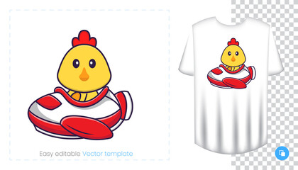 Cute chicken character. Prints on T-shirts, sweatshirts, cases for mobile phones, souvenirs. Isolated vector illustration on white background.