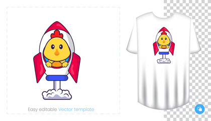 Cute chicken character. Prints on T-shirts, sweatshirts, cases for mobile phones, souvenirs. Isolated vector illustration on white background.