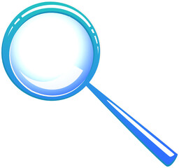 Magnifying glass isolated on white background. Optical device designed to visually enlarge images, objects and small details. Magnifier with long handle and lens. Optical system, magnifying glass