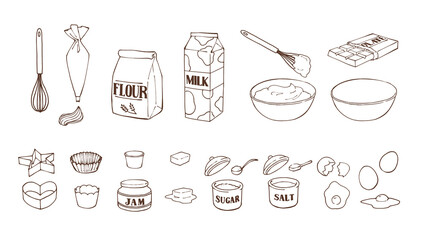 手描き　かわいいお菓子作り装飾イラストセット　調理器具　調味料