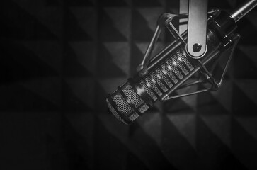 Professional microphone in radio station studio