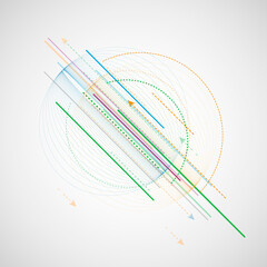 Abstract color swirly background. Technology texture template. Vector dynamic design, Illustration with lines and circles. Idea lines motion