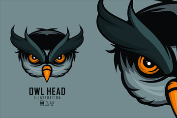 OWL HEAD ILLUSTRATION WITH A GRAY BACKGROUND