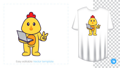 Cute chicken character. Prints on T-shirts, sweatshirts, cases for mobile phones, souvenirs. Isolated vector illustration on white background.