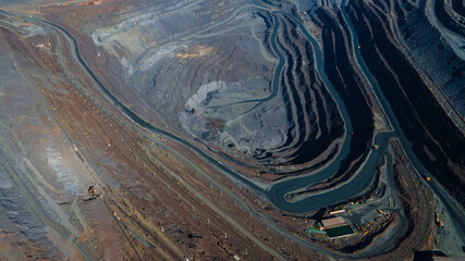 Huge iron ore quarry iron ore quarry top view Aero photo shoot.