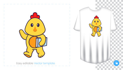 Cute chicken character. Prints on T-shirts, sweatshirts, cases for mobile phones, souvenirs. Isolated vector illustration on white background.