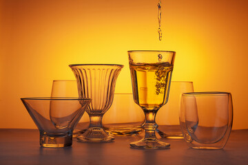 A close-up shot of empty glassware placed