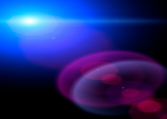 Abstract sunlights rays effect. Bright sun or laser cosmic rays, flashes and sparkle particles of light with optical lens over lay effect on empty black background. 