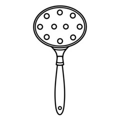 Skimmer vector icon. Hand-drawn illustration isolated on white background. Kitchen slotted spoon with handle, small holes. Cutlery for cooking food, removing foam, stirring, deep fat. Simple doodle.
