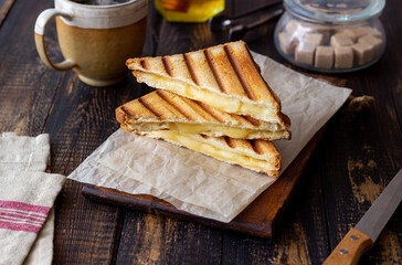 Grilled sandwiches with cheese. Vegetarian food. Breakfast.