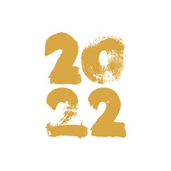 New Year Calligraphy golden vector date ink raster isolated hand draw on white background number text symbol holiday poster write