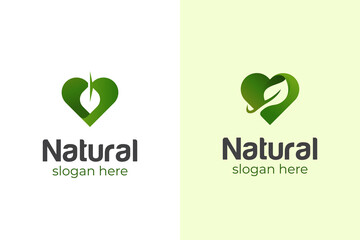 natural leaf care logo design with love symbol for healthy care and nature product design