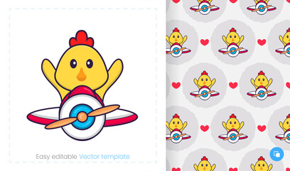 Seamless pattern with cartoon chicken on white background. Can be used on packaging paper, cloth and others.