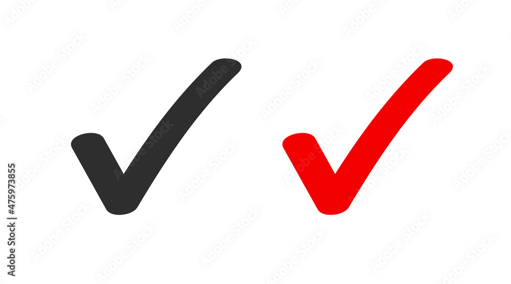 Poster check mark tick icon vector for correct positive vote answer or correct and accepted red and black c