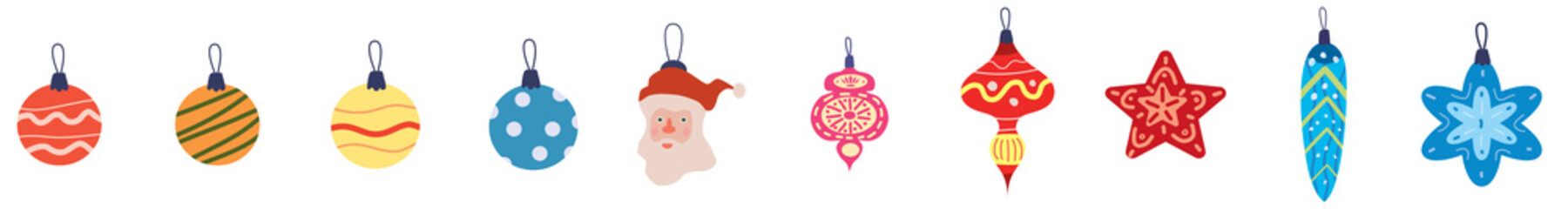 Set of Christmas balls toys, vintage baubles and decoration. Vector collection retro decorations, falt cartoon style