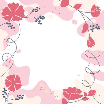 Square art template with flower frame, floral and geometric elements