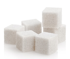 White sugar cubes, isolated on white background