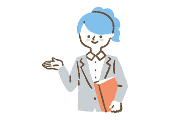 ファイルを持って案内する女性社員_色