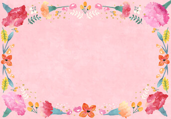 カーネーションなどの花のベクターイラスト背景(水彩,テクスチャ,デザイン,art)