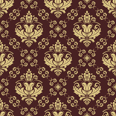 Fototapeta premium Classic seamless vector pattern. Damask orient brown and golden ornament. Classic vintage background. Orient ornament for fabric, wallpapers and packaging