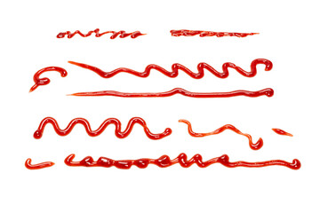 Red strawberry jam splashes isolated on white background.