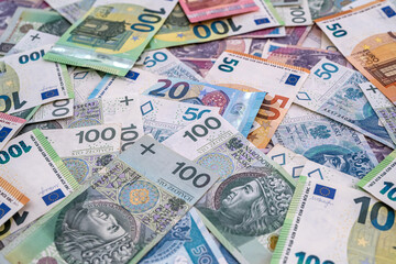 zloty vs euro. exchange european money. currency background