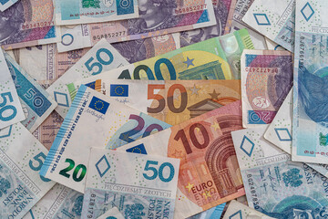  polish and euro money as background