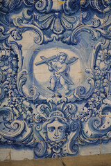 panel of azulejos inside the Monastery of Santa Cruz in Coimbra, Portugal	