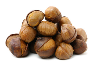 chinese food, peeled roasted chestnut on white background