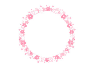 イラスト素材: 桜柄の円フレーム　横位置（白背景/ベクター＆白バック）

