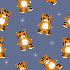 little tigers with snowflakes  on a grey background  pattern