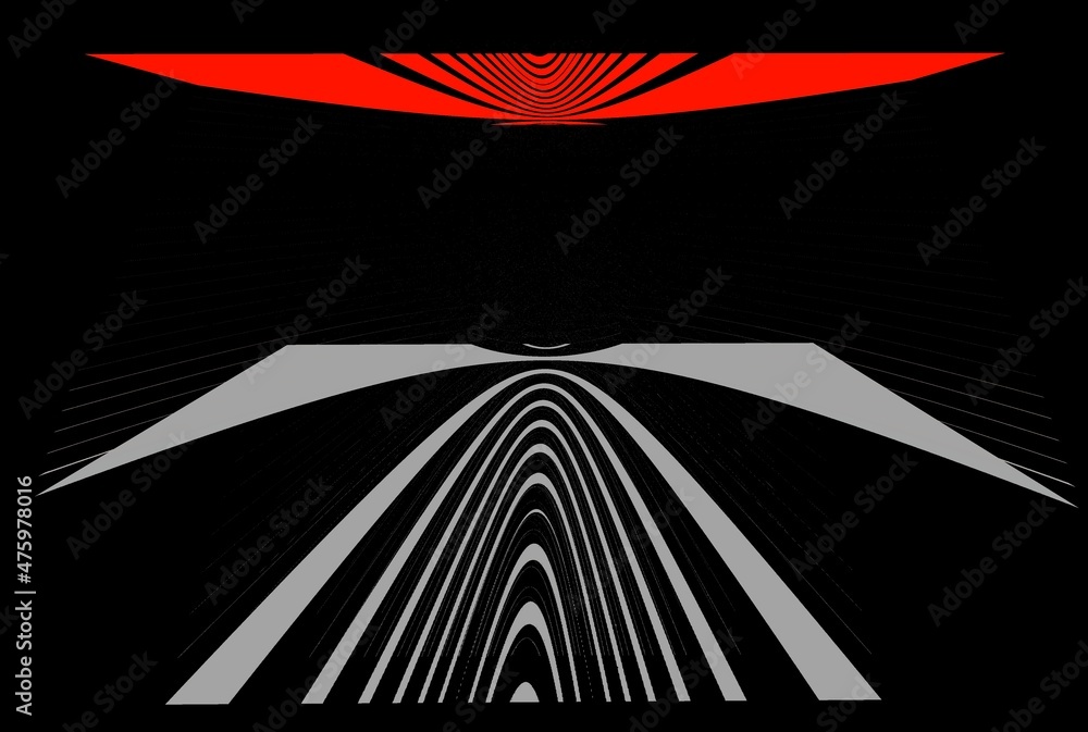 Aufkleber patterns and puzzle design from vivid red and white parabolic concentric convex concentric stripes