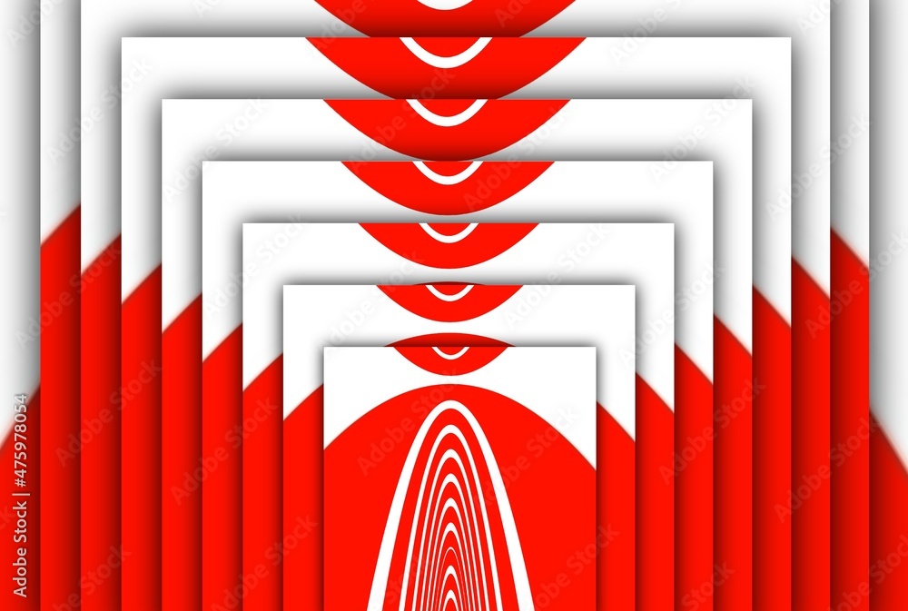 Aufkleber concentric patterns and puzzle design from vivid red and white parabolic concentric convex concentri